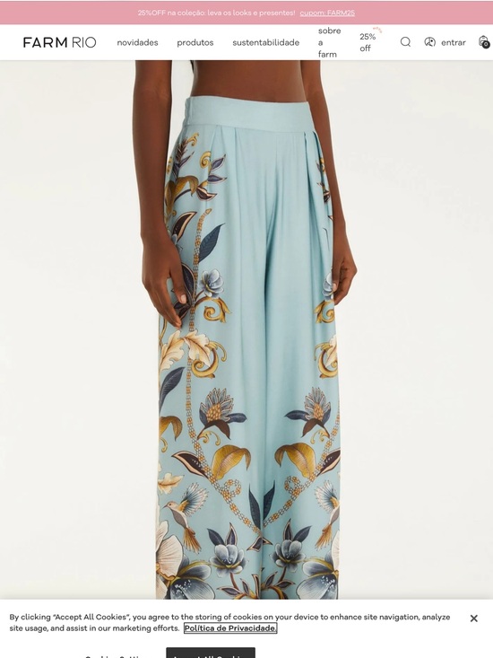 FARM Rio Pants - FARM RIO Sky Blue Wide-Leg Floral Pants